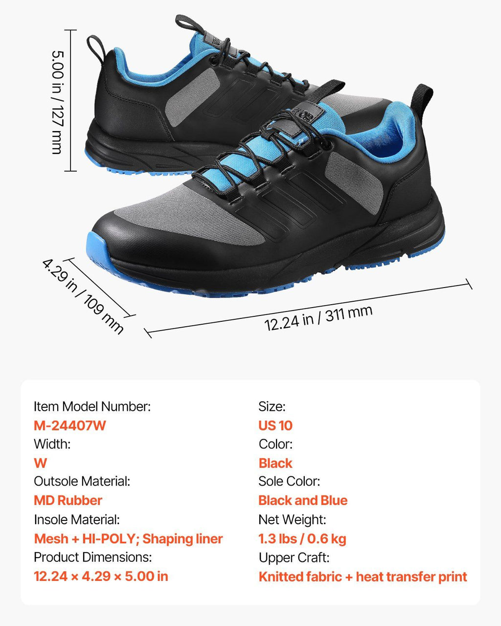 Cross Training Shoes W Width Sneakers US Size 10 Wide Toe Box Shoes Black