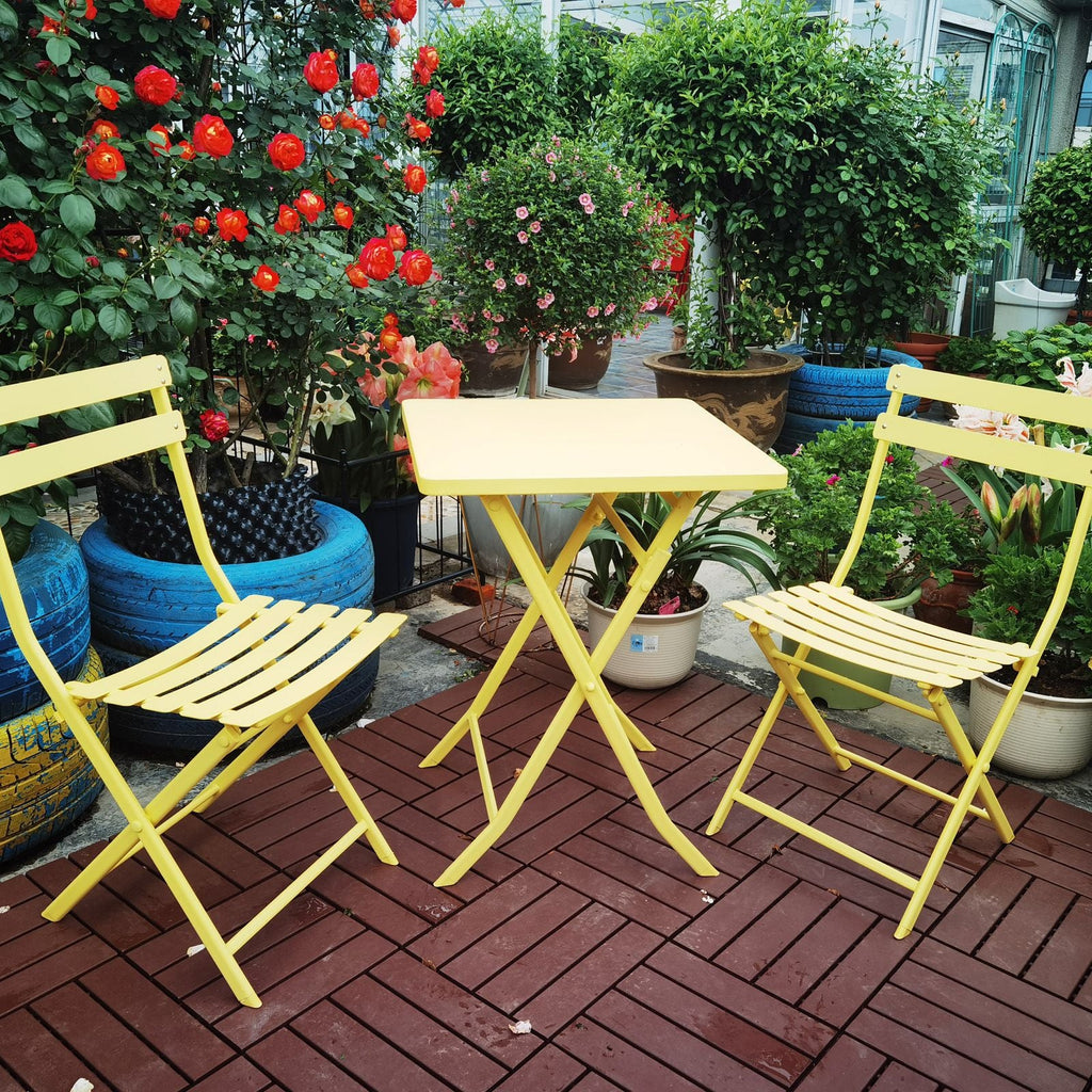 3 Piece Patio Bistro Set of Foldable Square Table and Chairs