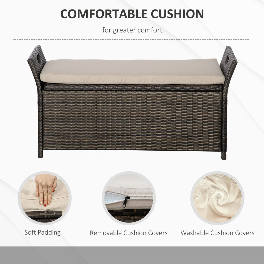 Outsunny Wicker Storage Bench Cream White Outdoor Patio PE Rattan Large Capacity