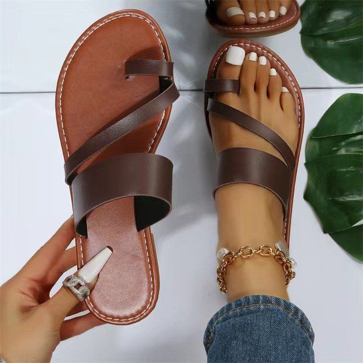 2024 Summer European-American Style Large Size Flat Slippers Set Toe Comfortable Flip-flops