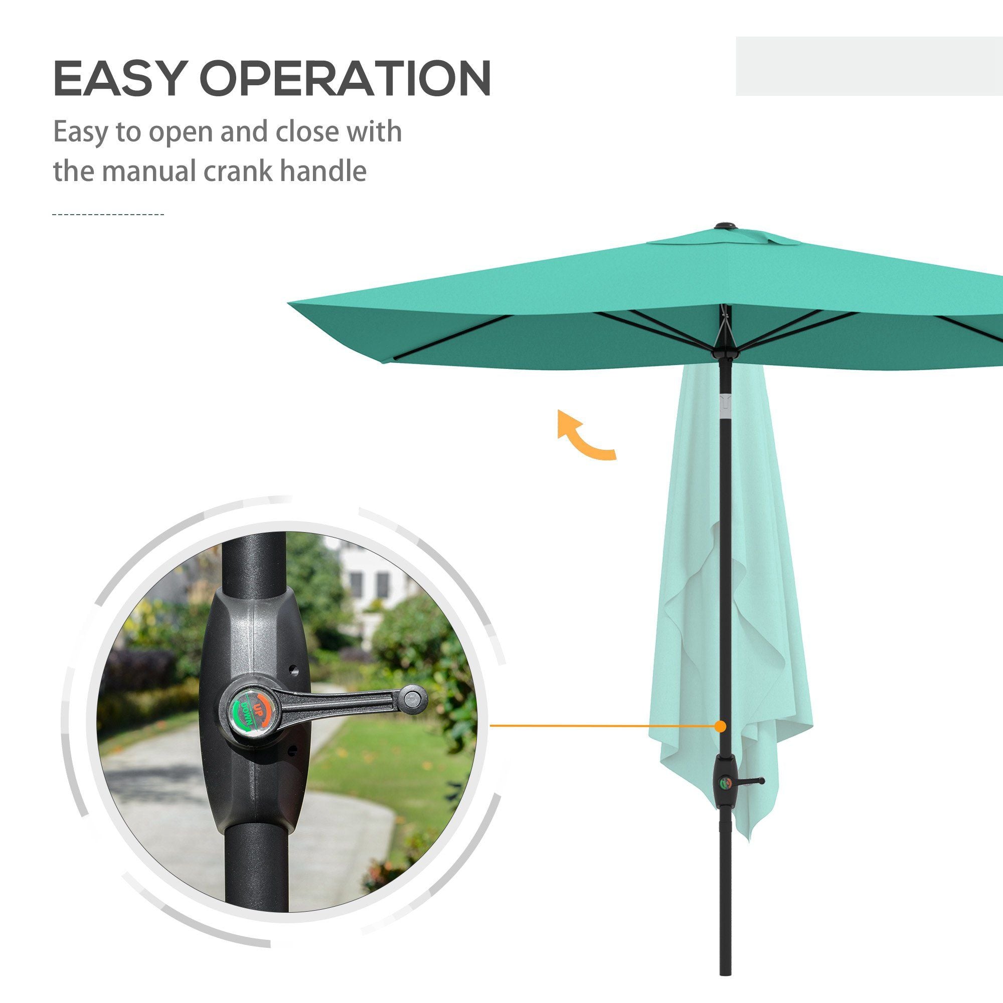 Outsunny 6.6 X 10 ft Rectangular Patio Umbrella Outdoor Table Market Umbrella with Crank & Push Button Tilt for Garden, Lawn, Deck & Backyard, Teal