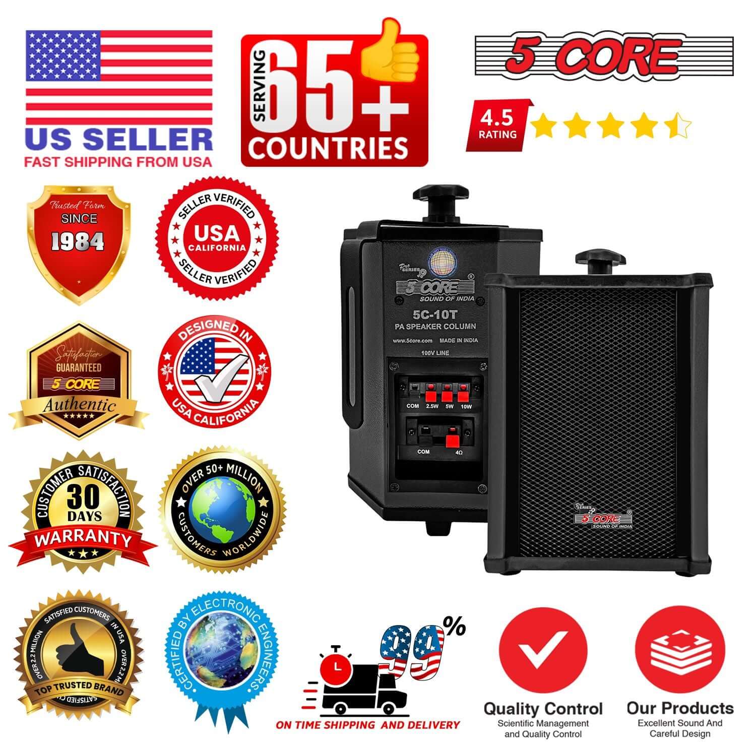 5 CORE Outdoor Speakers Pair Stereo in Wall Speaker 100W Peak Passive Mount Wired Waterproof Patio House Garage Indoor Exterior Audio System Bocinas para Casa - 10T G 2PCS