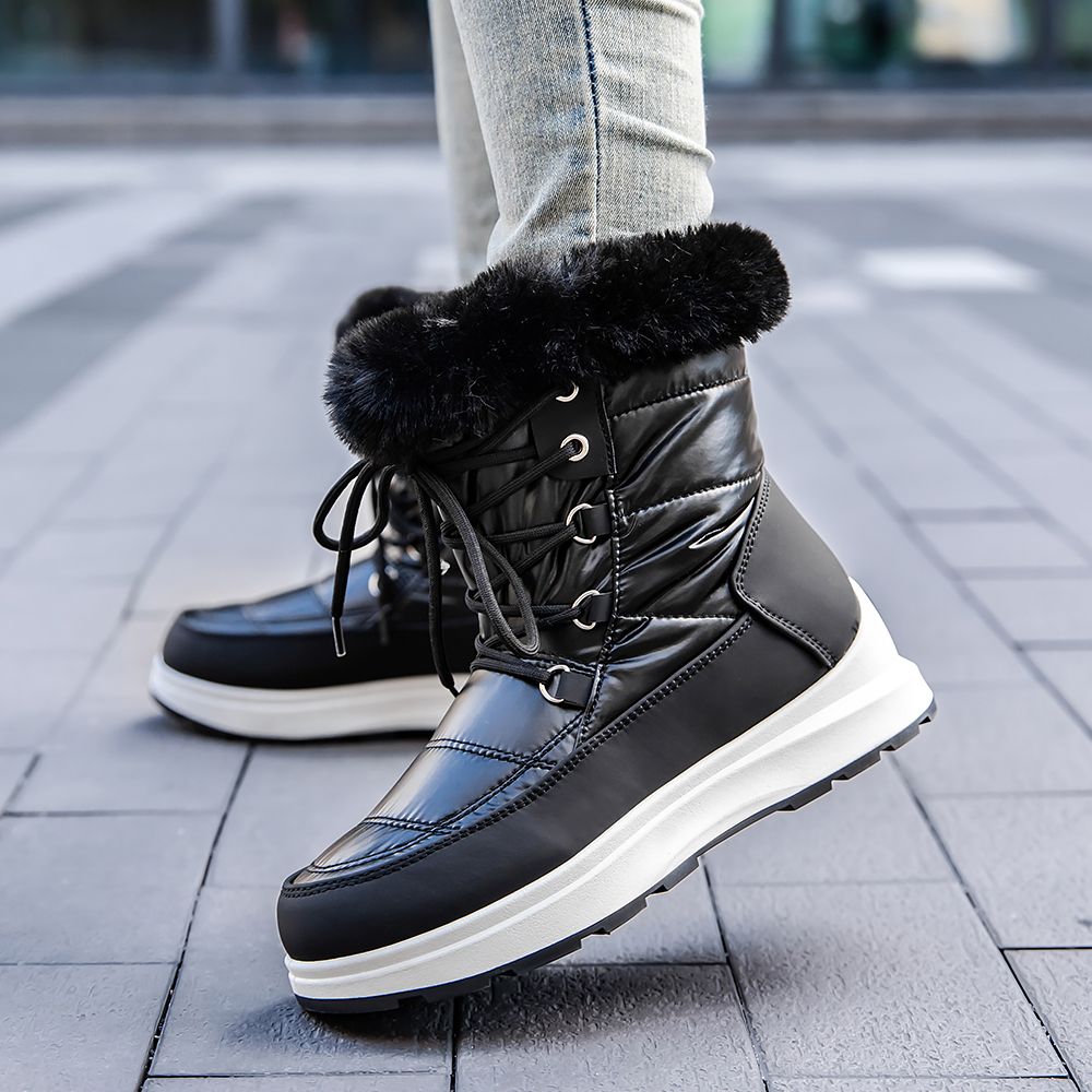 Fashion Snow Boots - Lace-Up Style with Fur Trim