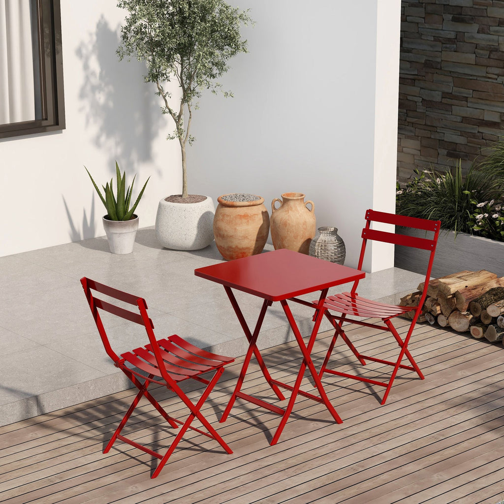3 Piece Patio Bistro Set of Foldable Square Table and Chairs