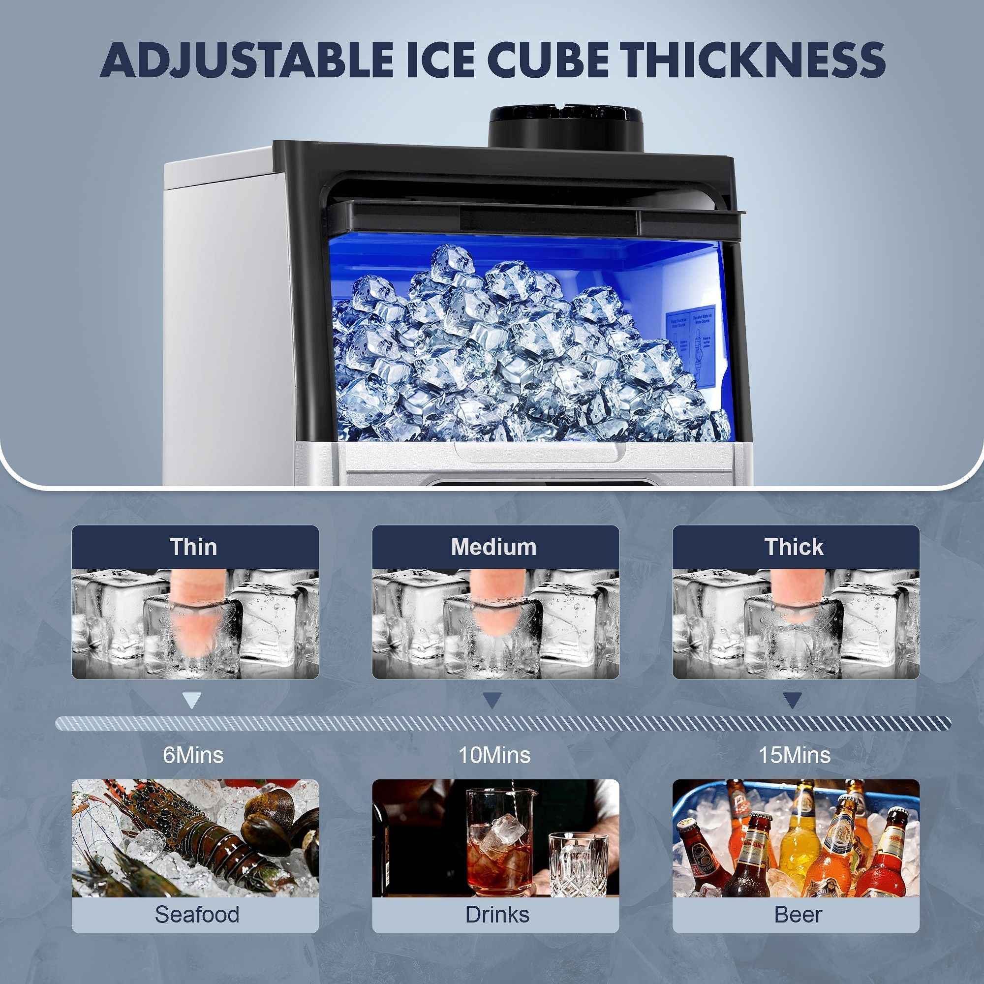 Commercial Ice Maker Machine, 80-110LBS/24H Under Counter Ice Maker, Stainless Steel Freestanding Ice Machine,Self-Cleaning, 2 Water Inlet Modes,Ideal for Restaurant,Home,Bar
