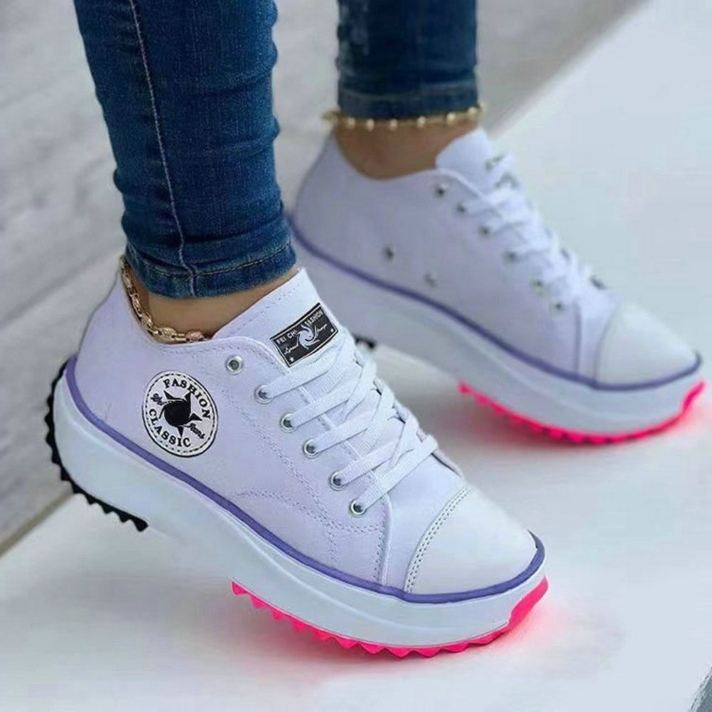 Classic White Canvas Shoes Women Sneakers Solid Lace-Up Casual Platform Shoes for Women Zapatos De Mujer Chaussure Femme