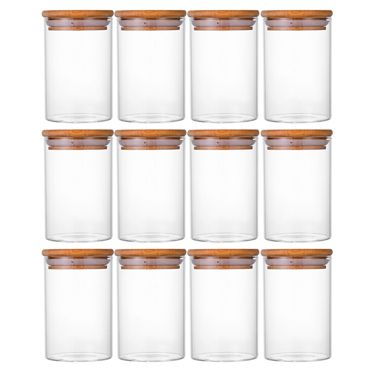 12 Pcs Round Spice Jars with Bamboo Lids and Stickers, Glass Storage Jars, Candy Jars, Coffee Jars, Salt Jars, Pepper Jars, Tea Jars