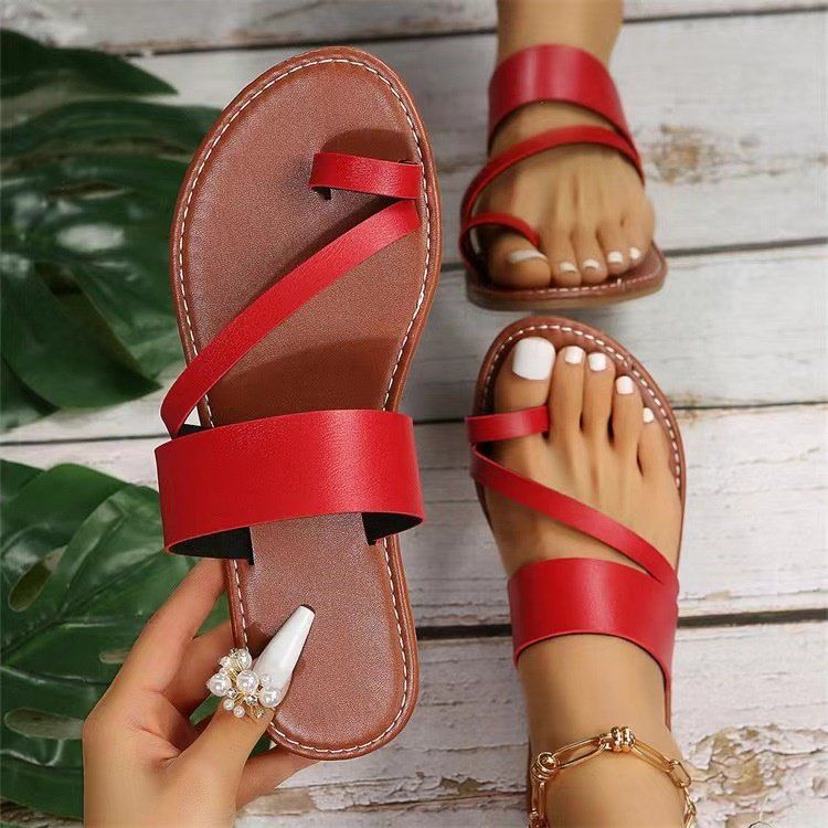 2024 Summer European-American Style Large Size Flat Slippers Set Toe Comfortable Flip-flops