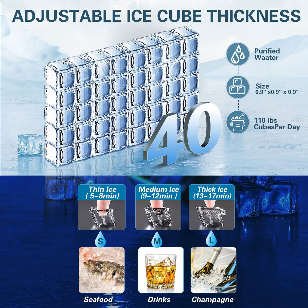 Commercial Ice Maker Machine, 80-110LBS/24H Under Counter Ice Maker, Stainless Steel Freestanding Ice Machine,Self-Cleaning, 2 Water Inlet Modes,Ideal for Restaurant,Home,Bar