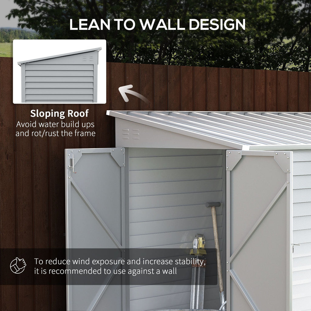 Outsunny 5' x 9' Outdoor Storage Shed, Lean to Shed with Foundation, Lockable Doors & Gloves for Patio Lawn Backyard, White