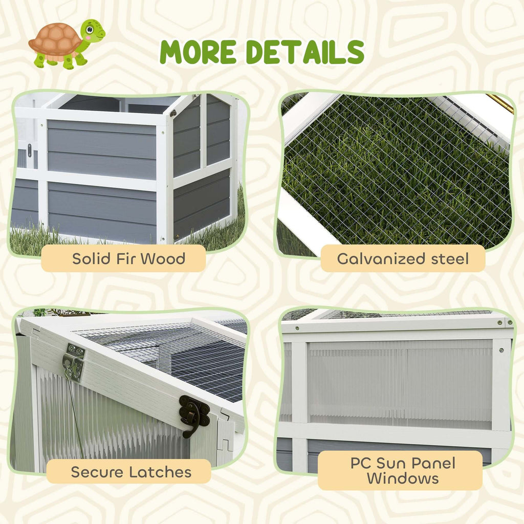 PawHut Tortoise Habitat Outdoor Tortoise Enclosure with Bottomless Design, Doors, PC Sun Panel Windows, for Small Animals, Light Gray