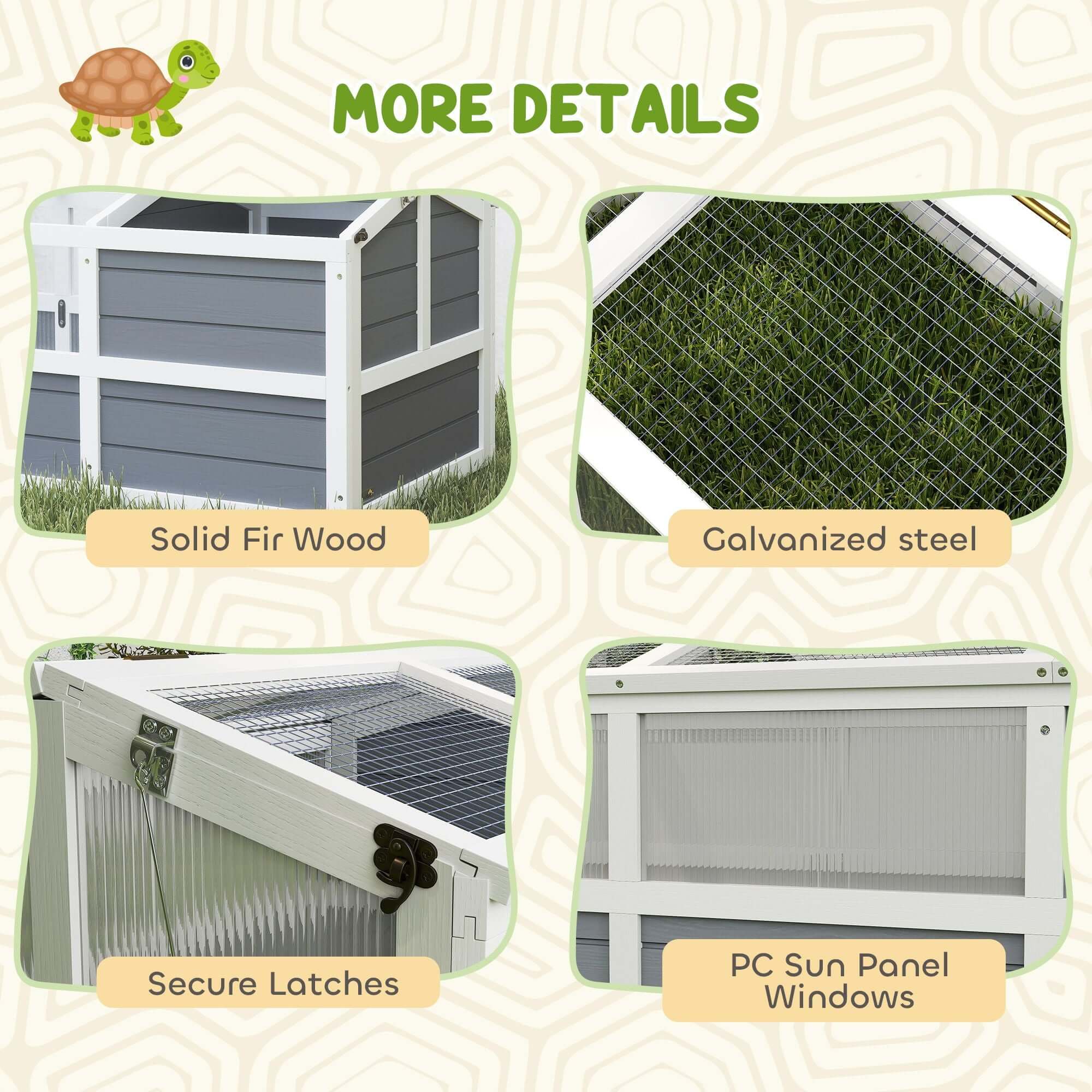 PawHut Tortoise Habitat Outdoor Tortoise Enclosure with Bottomless Design, Doors, PC Sun Panel Windows, for Small Animals, Light Gray