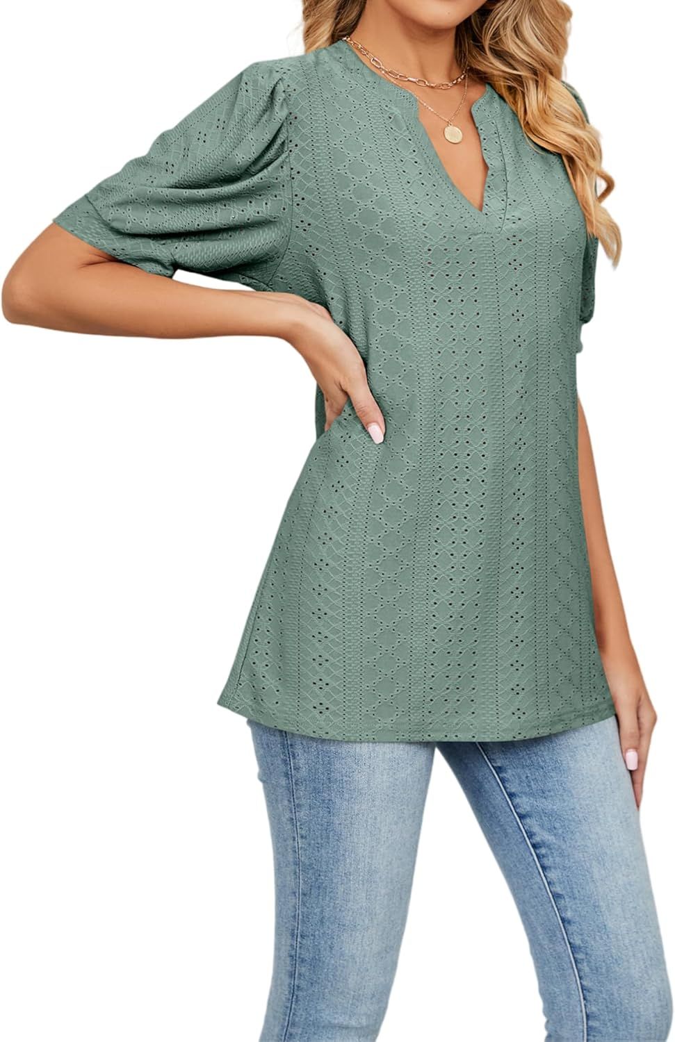 Womens Summer Tops, V Neck Ruffle Sleeve Blouses, Short Sleeve Casual Tops T-Shirts