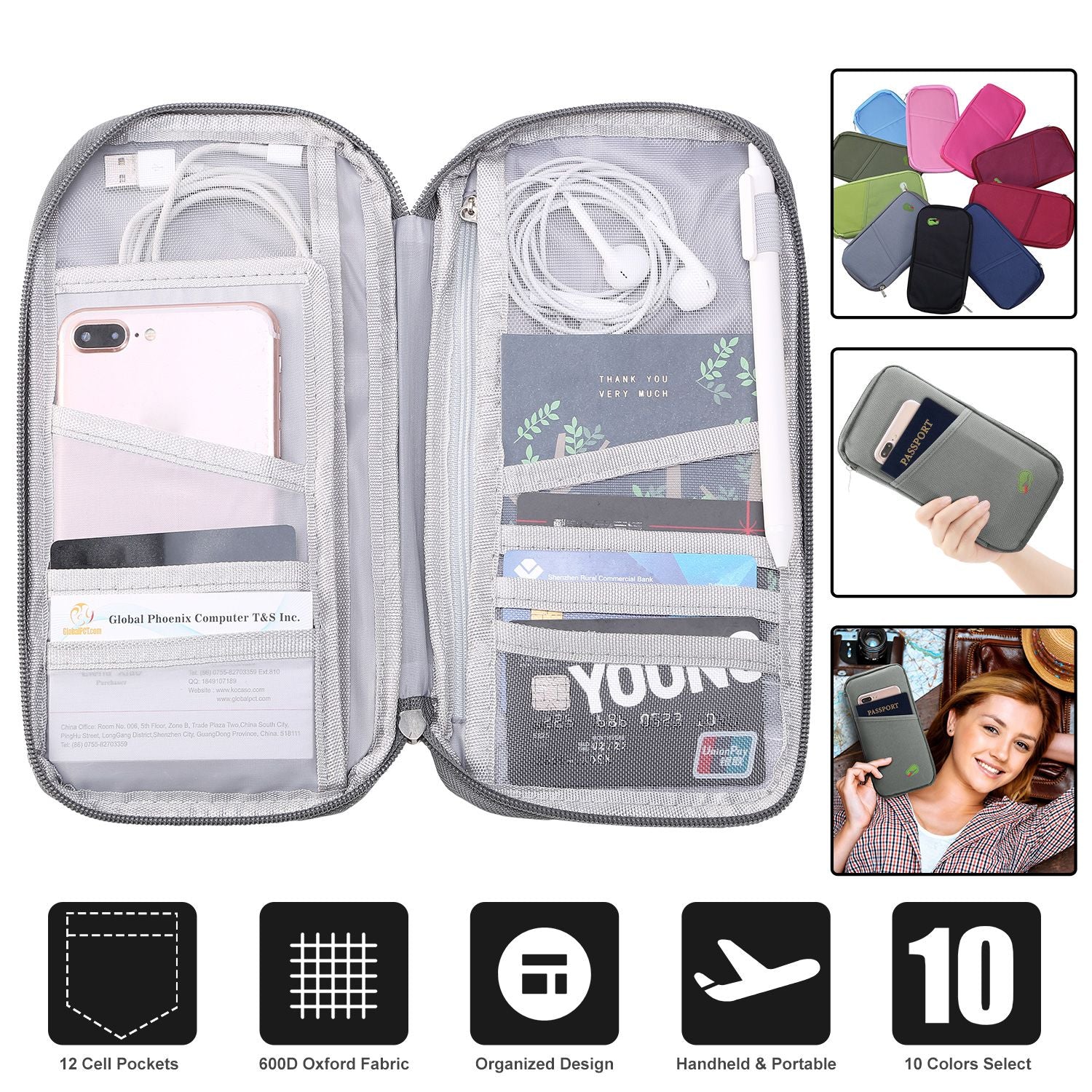 Travel Passport Wallet 12Cells Ticket ID Credit Card Holder Water Repellent Documents Phone Organizer