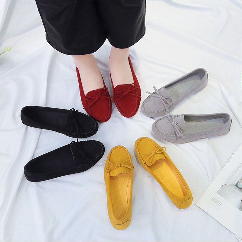 Women's Loafers Flat Shoes for Women Slip on Moccasions Casual Ballet Flats Bowtie Suede Female Shallow Ladies Shoe 2021