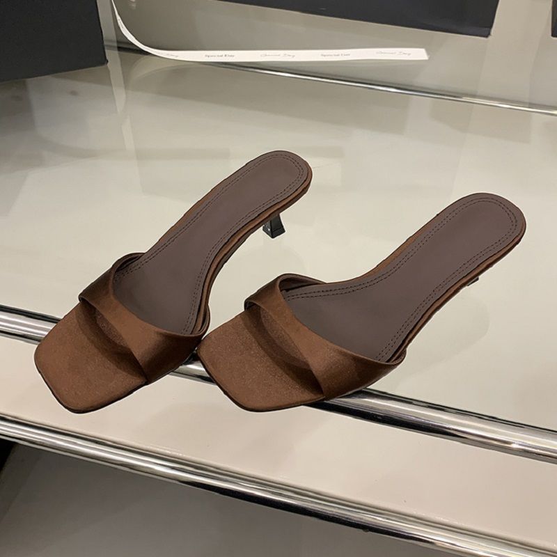 Eilyken Summer Fashion Open Toe Silk Women Slipper Slip On Elegant Thin Low Heel Dress Ladies Slides Shoes Zapatillas De Mujer