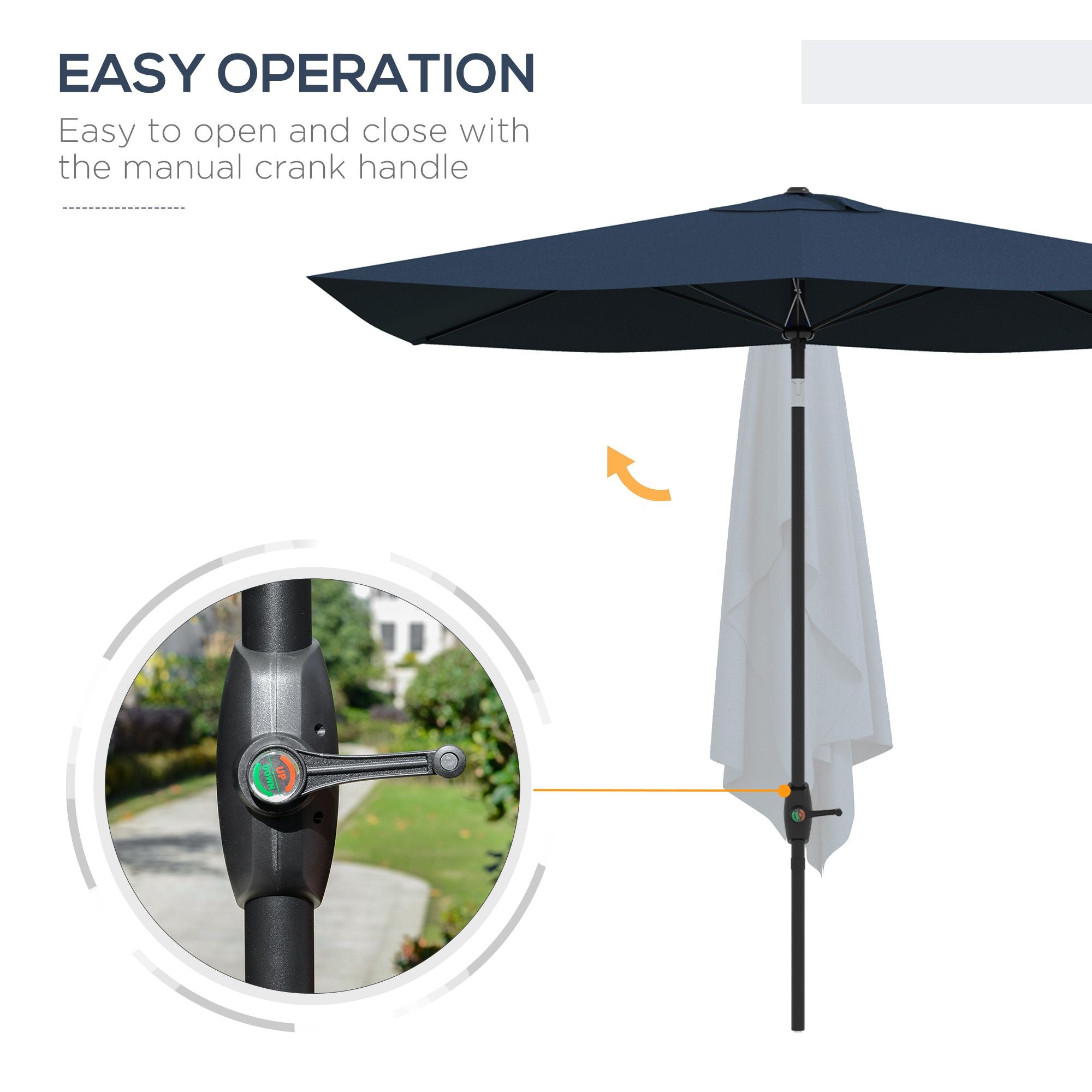 Outsunny 6.6x10ft Rectangular Umbrella: Blue Patio Shade with Crank & Tilt