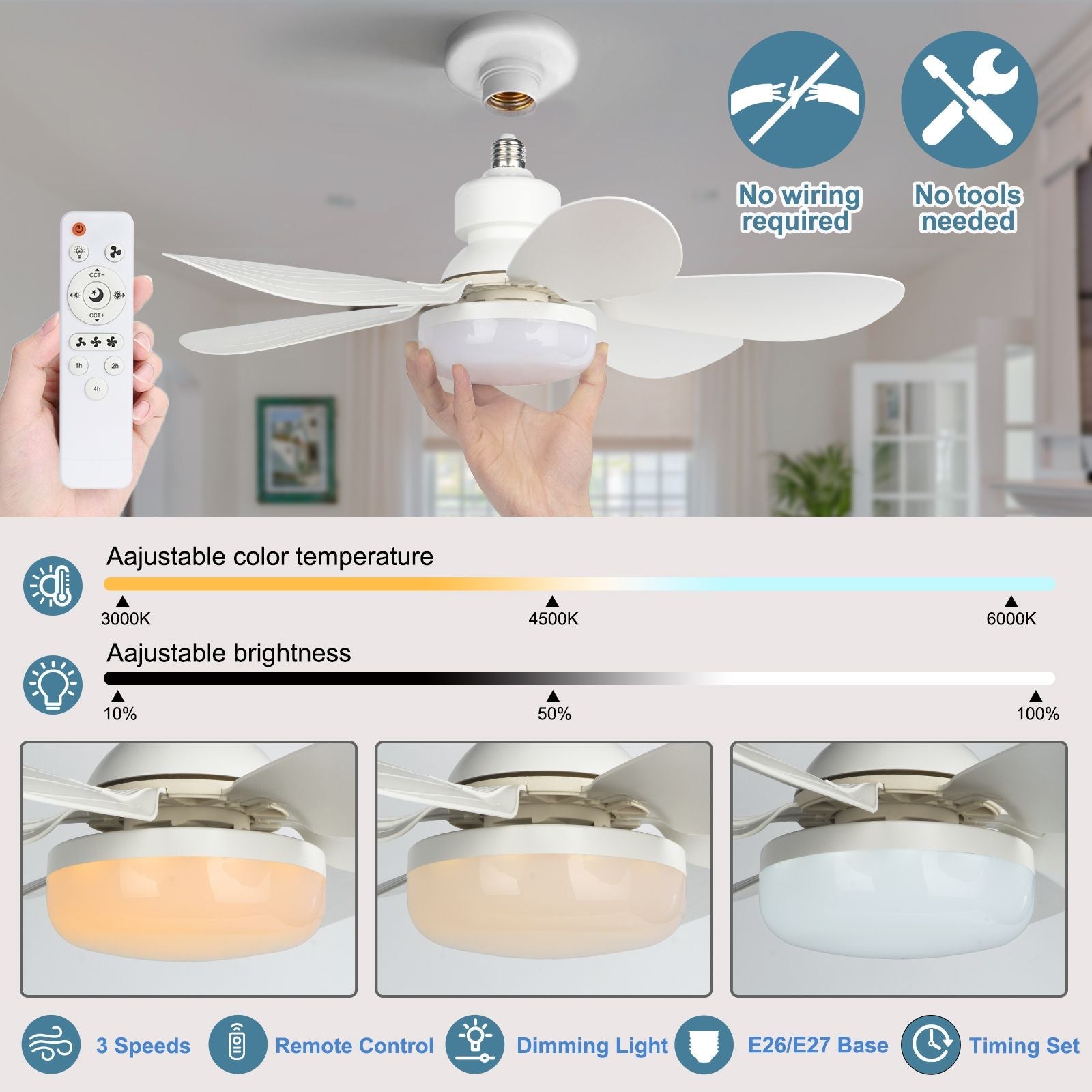 Wireless Socket Fan Light