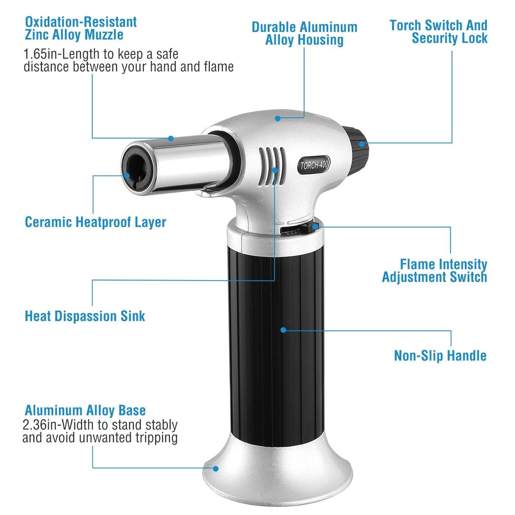Culinary Butane Torch Chef Kitchen Cooking Blow Torch Lighter Refillable Adjustable Flame with Safety Lock