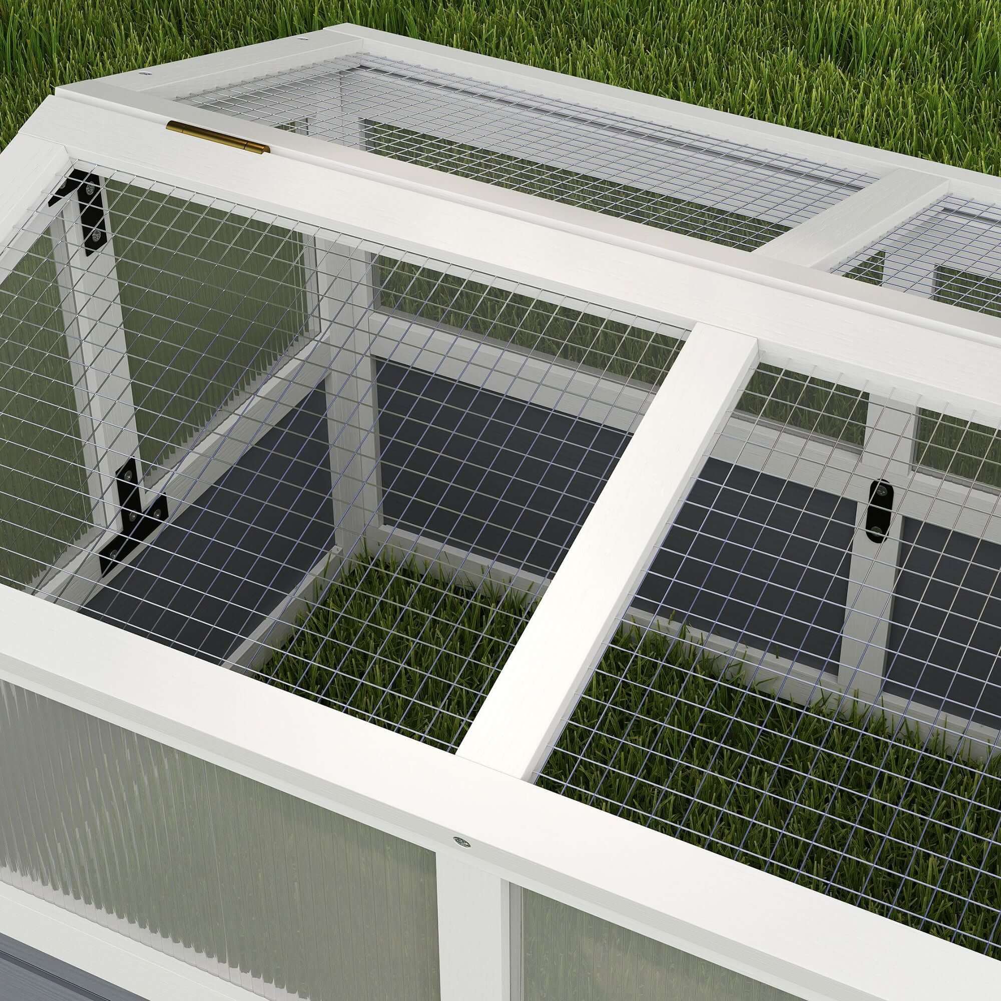 PawHut Tortoise Habitat Outdoor Tortoise Enclosure with Bottomless Design, Doors, PC Sun Panel Windows, for Small Animals, Light Gray