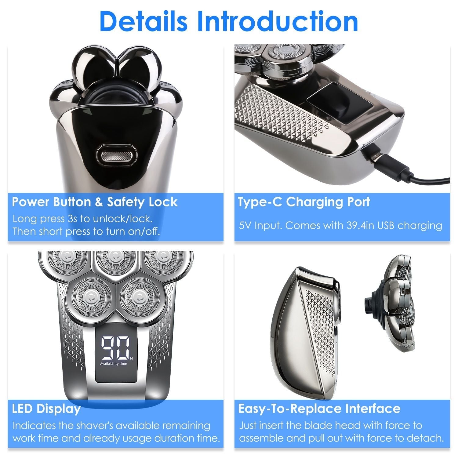 Head Shavers for Bald Men 5 In 1 7D Electric Rotary Razor Rechargeable Cordless Head Beard Trimmer Shaver Kit IPX6 Waterproof Dry Wet Grooming Kit with 3 Combs