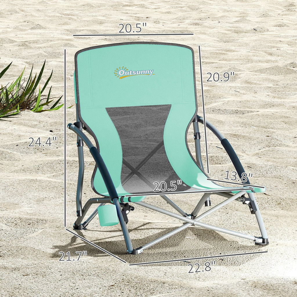 Set of 2 Folding Beach Chairs with Mesh Back, Carry Bag and Cup Holder for Outdoor Camping Lawn Sports Picnic Turquoise