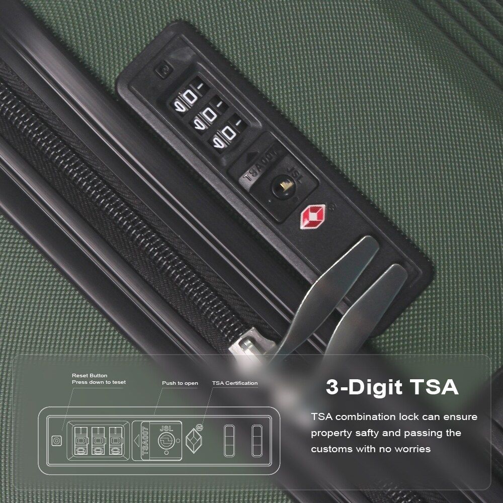 Green 3-Piece Premium ABS Luggage Set-20", 24", and 28" Suitcases with Multi-Position Handle, Silent Spinner Wheels, and TSA-Approved Lock-Durable, Stylish, and Spacious Travel Gear