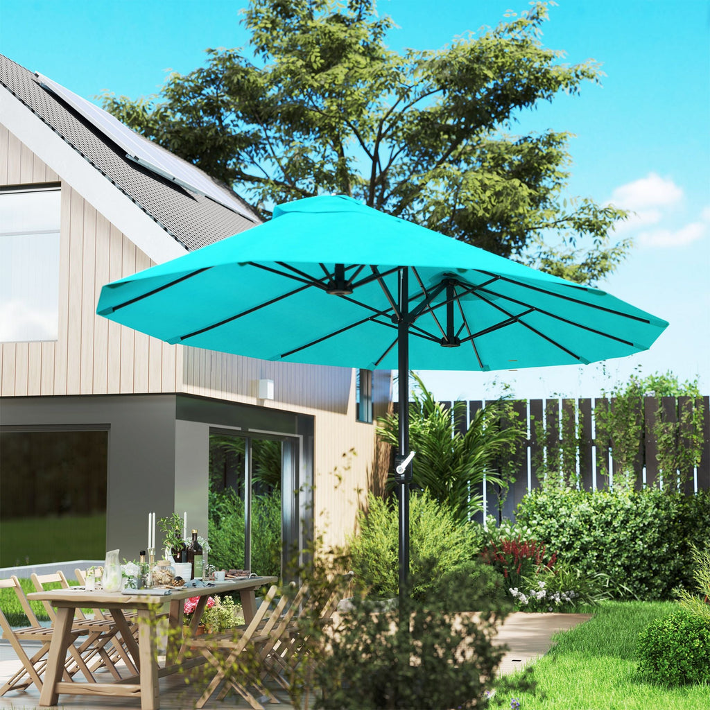 Outsunny Patio Umbrella 15ft Double-Sided Outdoor Market Extra Large Umbrella with Crank Handle for Backyard, Blue