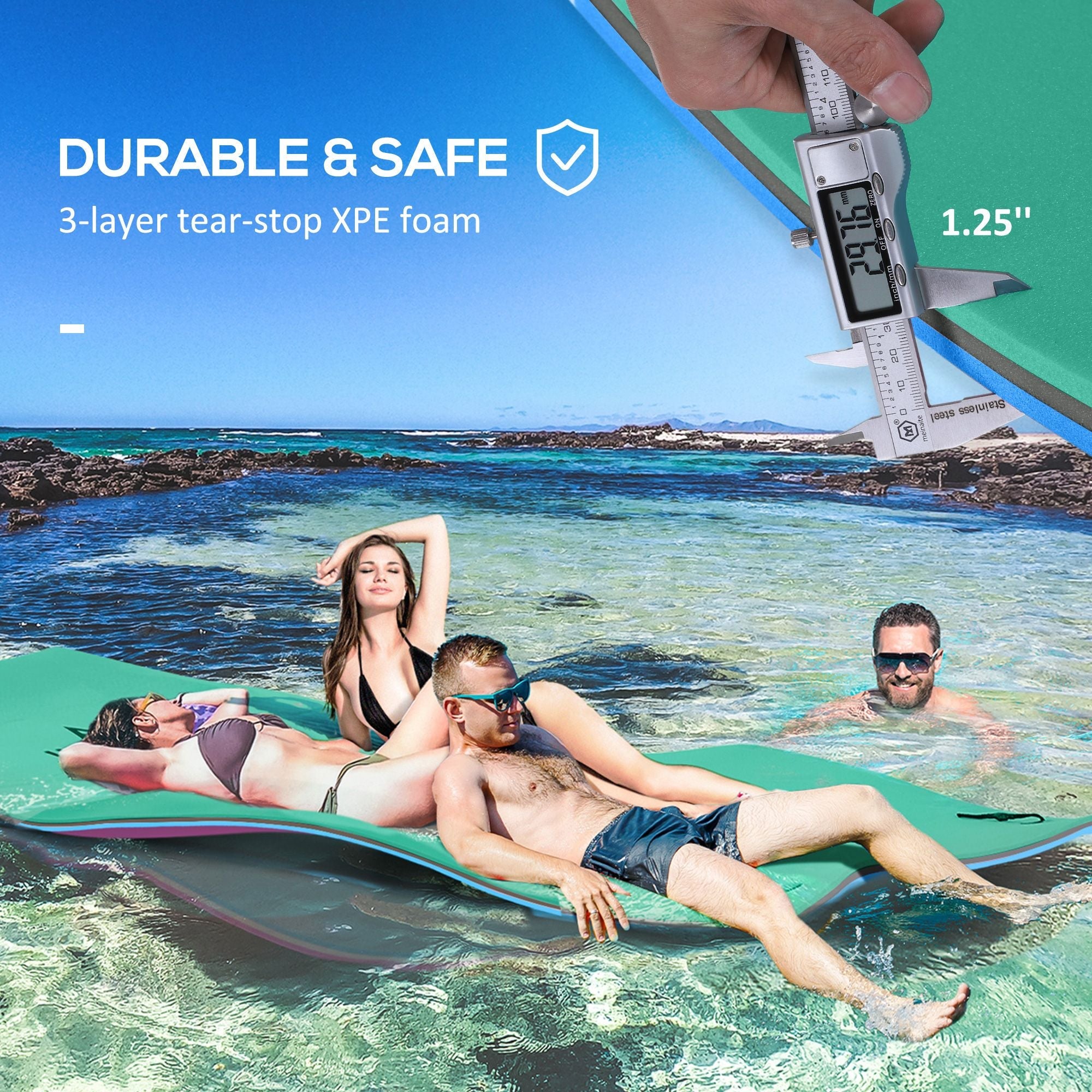 12x5ft Lily Pad Floating Mat with Drink Holders 3-Layer Portable Roll-Up Water Mat Float Dock for 2-3 People, Green