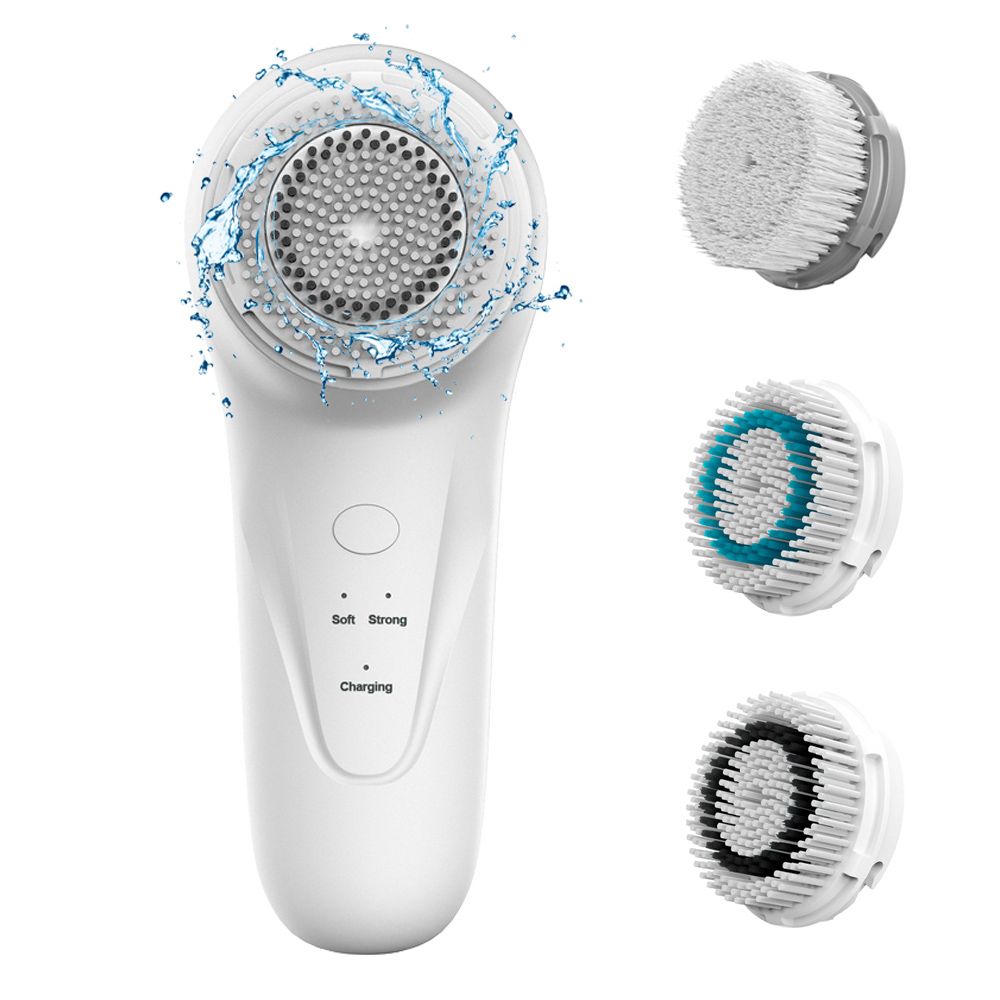 Facial Cleansing Brush, Sonic Facial Brush with 3 Brush Heads for Daily Skin Care, Rechargeable and Gentle Face Exfoliator