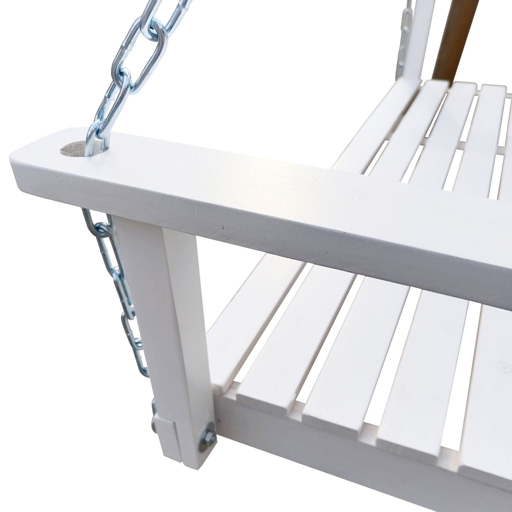 Front Porch Swing with Armrests;  Wood Bench Swing with Hanging Chains; for Outdoor Patio ; Garden Yard;  porch;  backyard;  or sunroom; Easy to Assemble; white