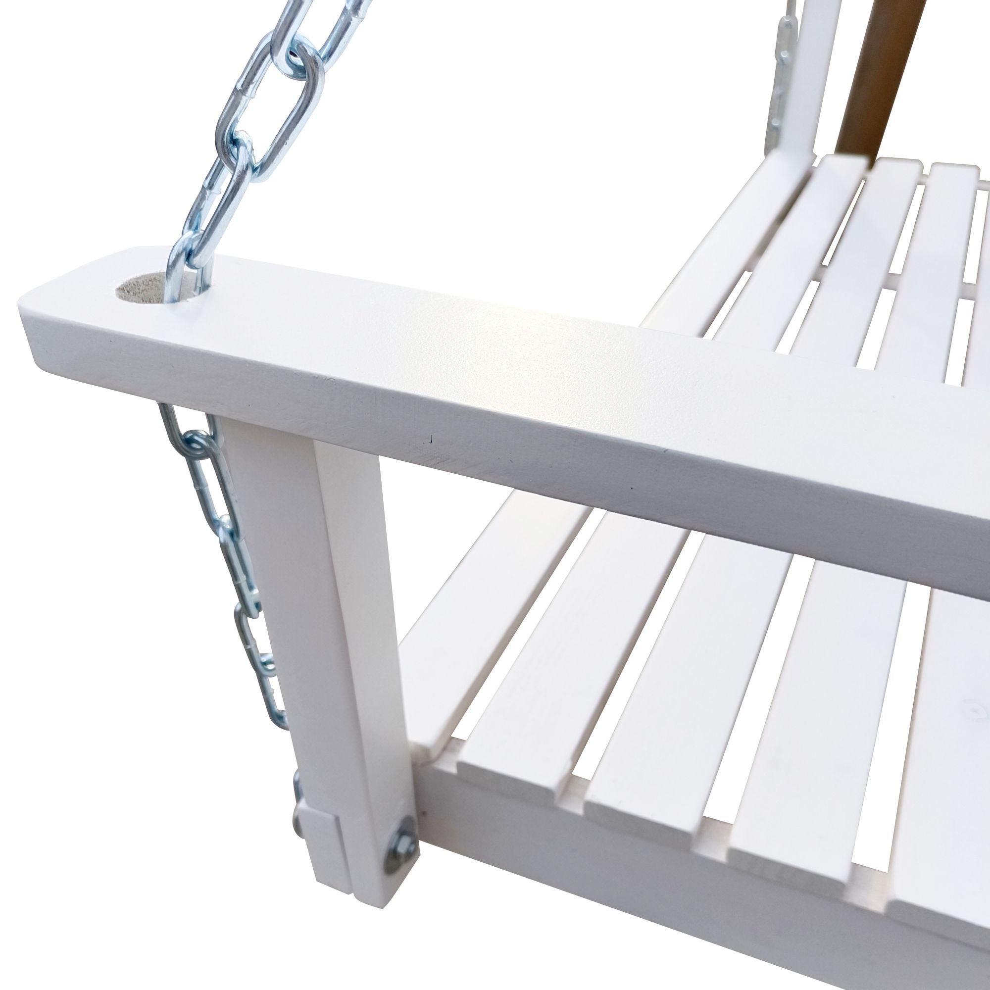 Front Porch Swing with Armrests;  Wood Bench Swing with Hanging Chains; for Outdoor Patio ; Garden Yard;  porch;  backyard;  or sunroom; Easy to Assemble; white