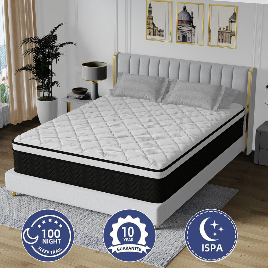 Queen Mattress, 12-Inch Hybrid in A Box | Medium Firm, Cooling Comfort & Motion Isolation, Pocketed Springs, Edge Support | CertiPUR-US Certified, Back Pain Relief | 100-Night Trial
