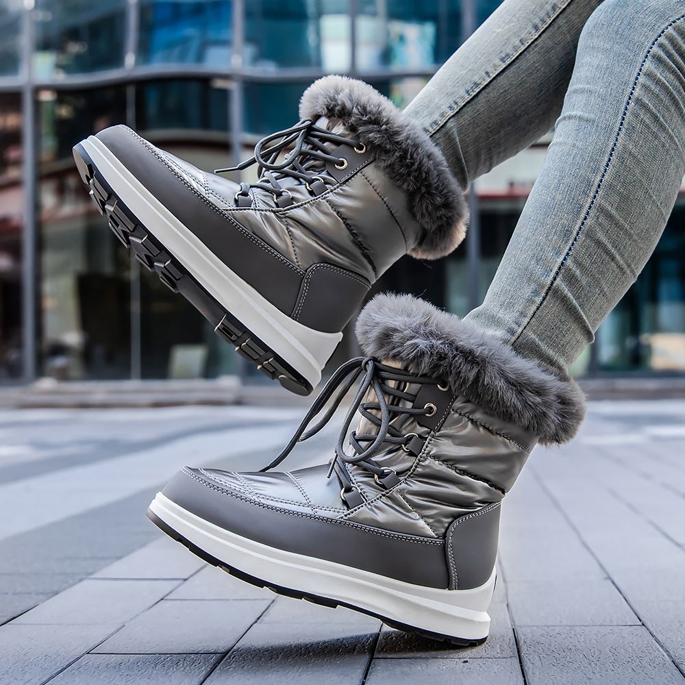 Fashion Snow Boots - Lace-Up Style with Fur Trim