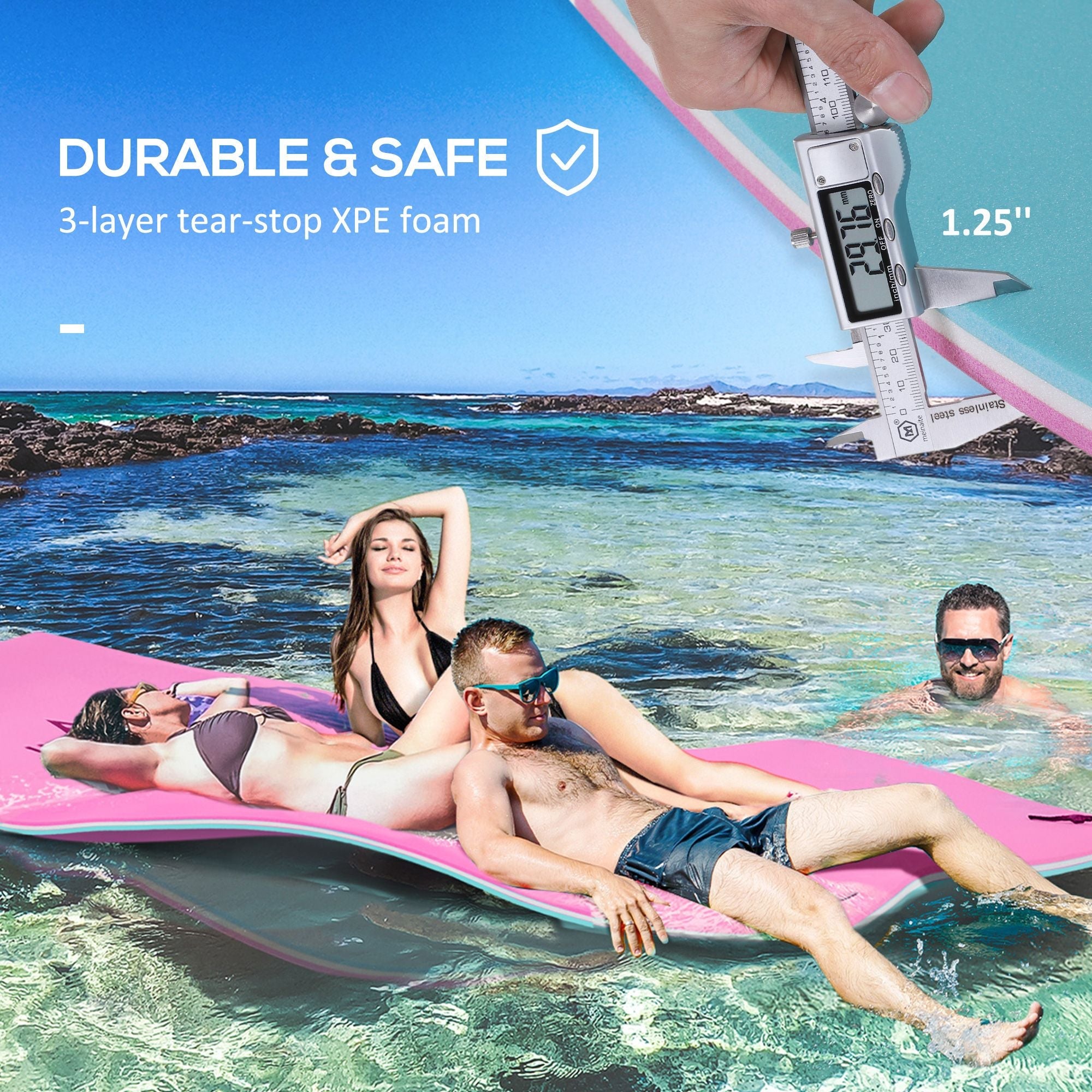 12.5'x5' Pink Lily Pad Floating Mat for Pool & Lake, 3-Layer Portable Water Mat Float with Drink Holders