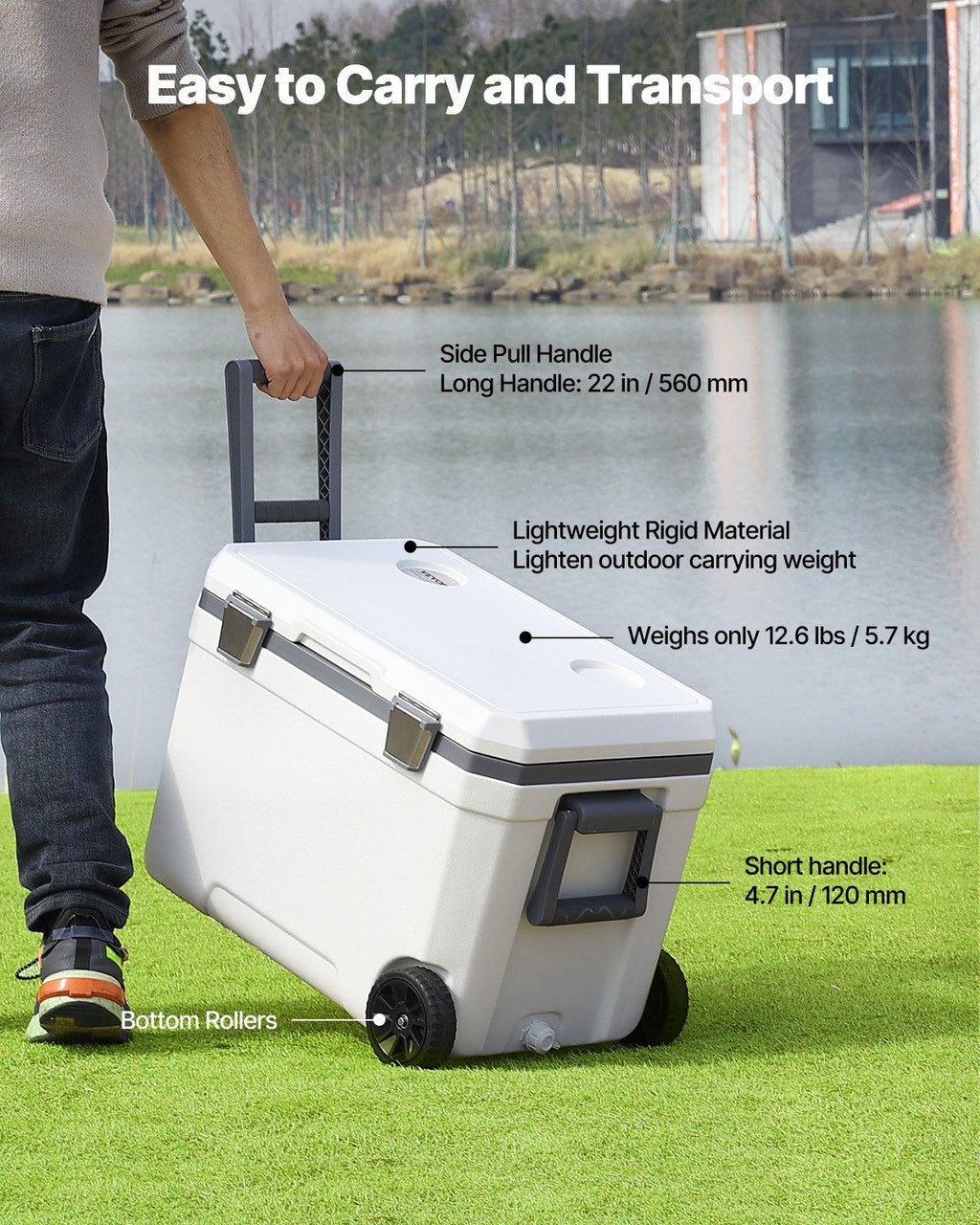 Portable Cooler 45 QT Insulated Wheeled Cooler 64 Can Capacity with Cup Holder