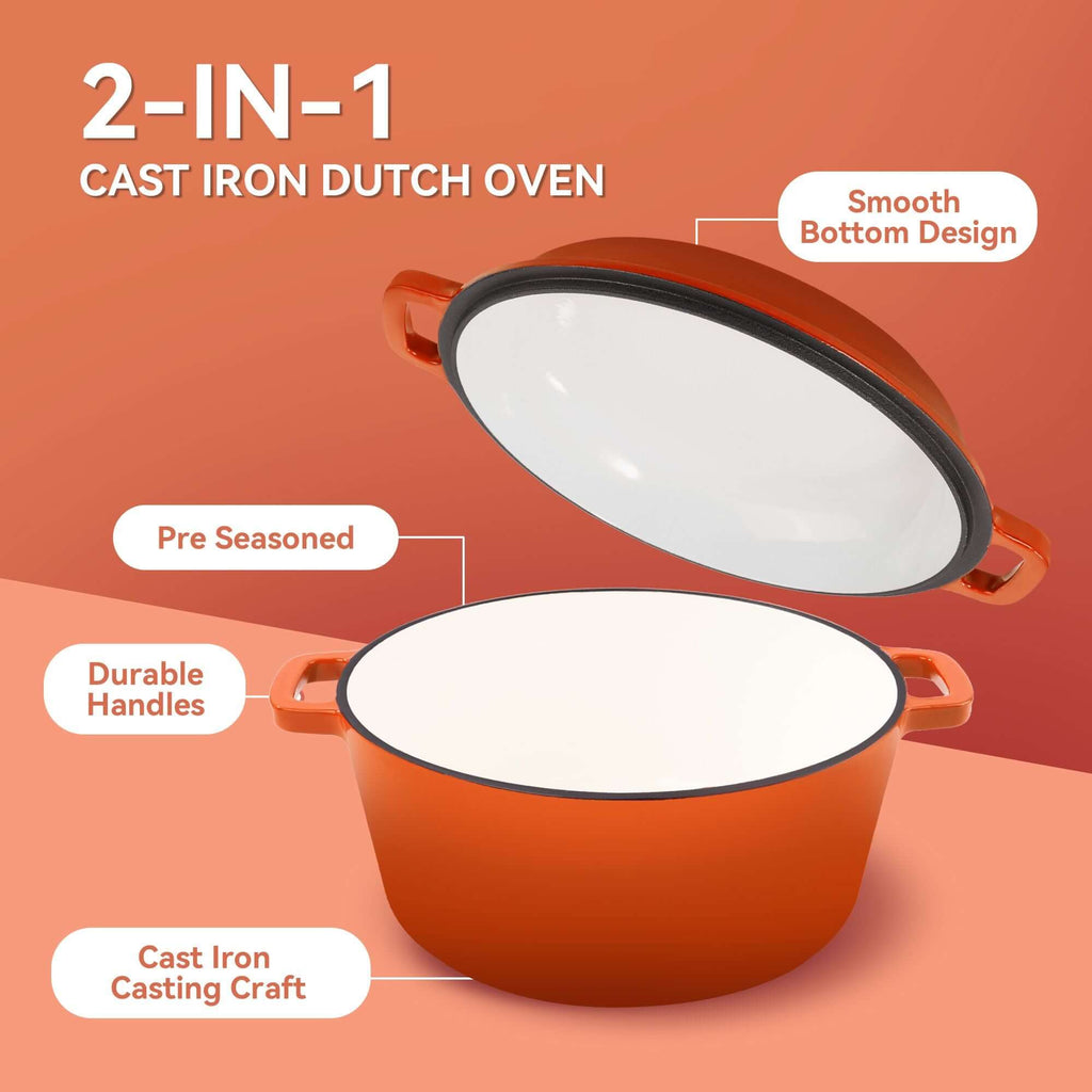 Enameled Cast Iron Dutch Oven with Serving Lid + ENCLOSED THERMAL CIRCLE Design