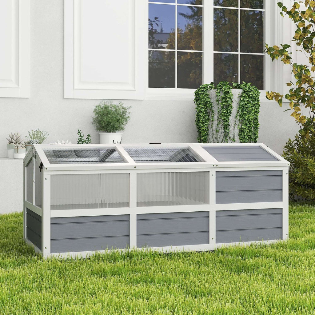 PawHut Tortoise Habitat Outdoor Tortoise Enclosure with Bottomless Design, Doors, PC Sun Panel Windows, for Small Animals, Light Gray