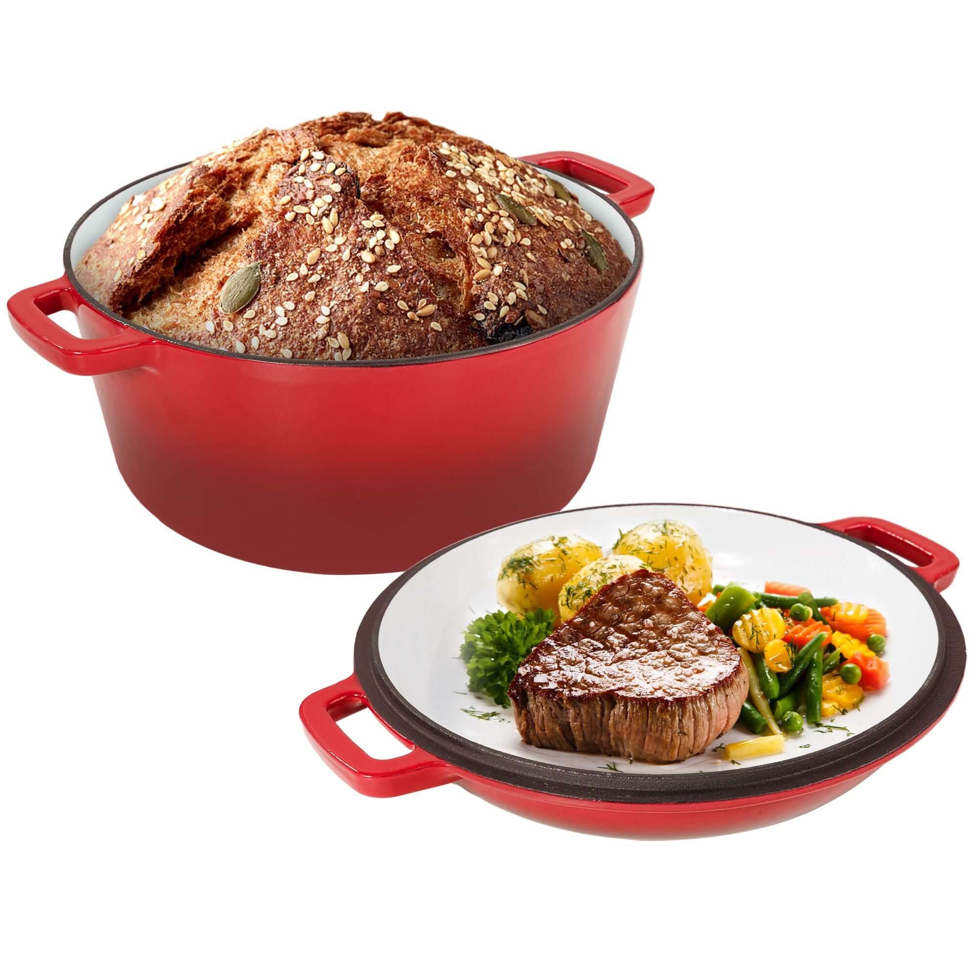 Enameled Cast Iron Dutch Oven with Serving Lid + ENCLOSED THERMAL CIRCLE Design