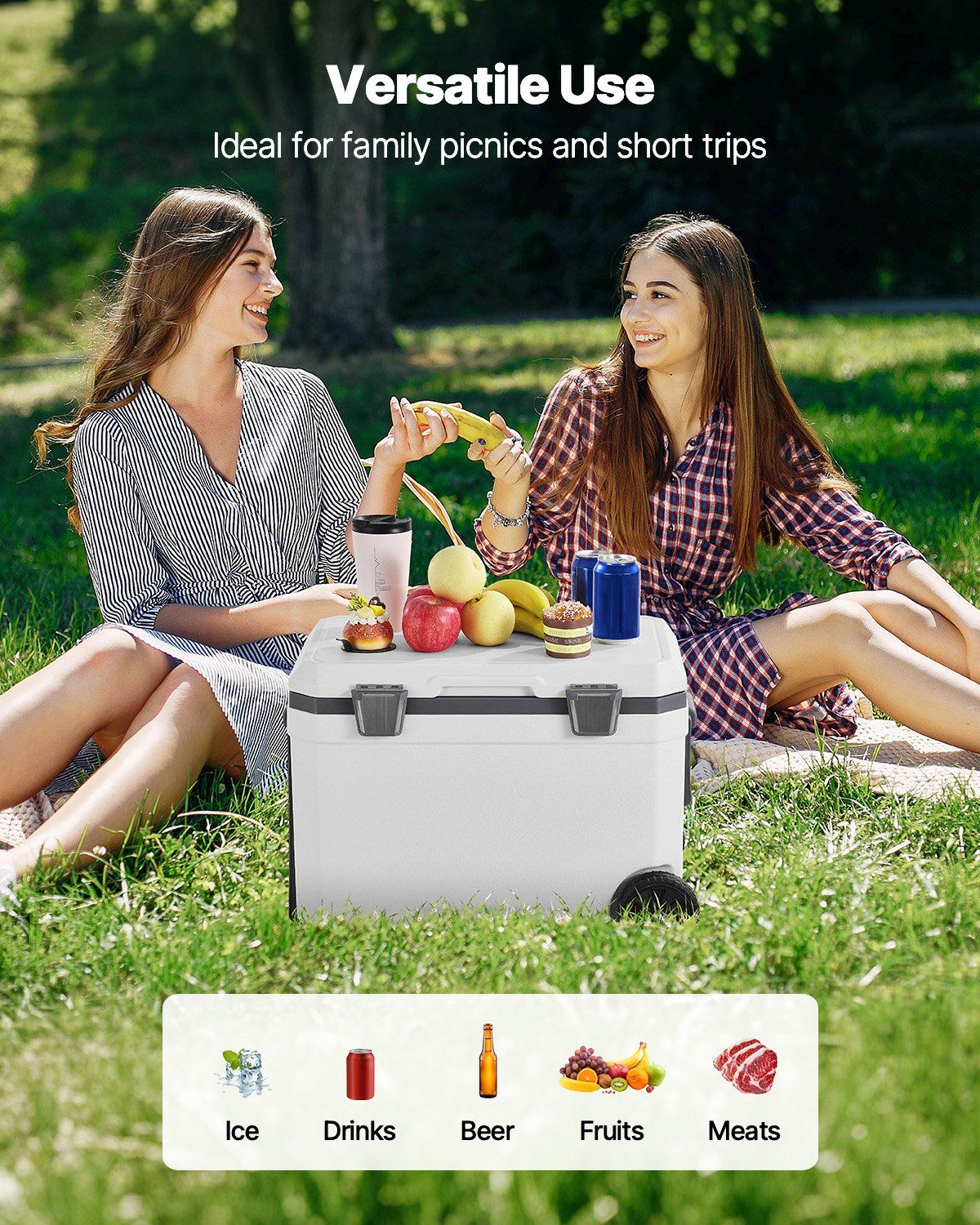 Portable Cooler 45 QT Insulated Wheeled Cooler 64 Can Capacity with Cup Holder