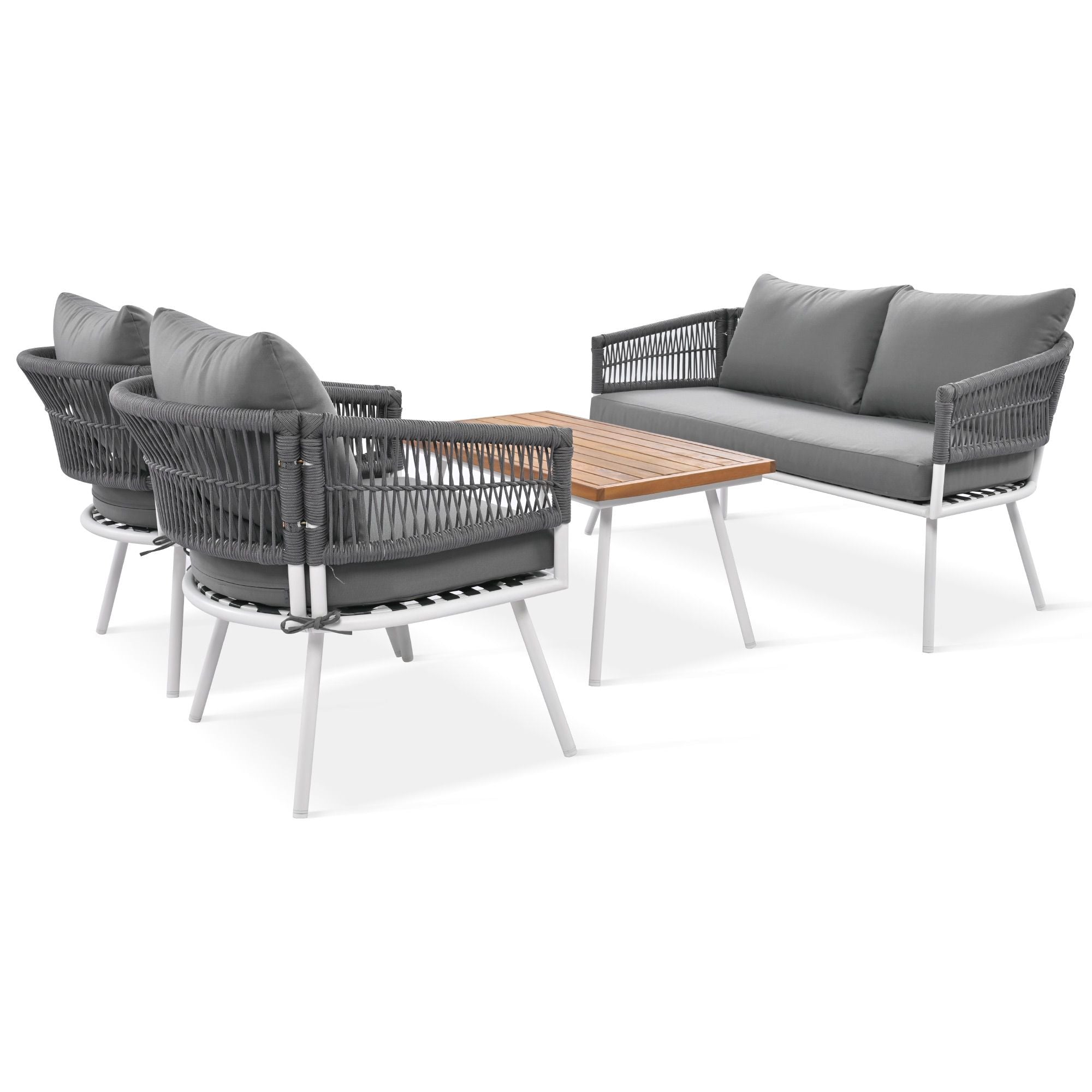 4-Piece Patio Furniture Set, Outdoor Furniture with Acacia Wood Table, Patio Conversation Set with Deep Seating & Thick Cushion for Backyard Porch Balcony