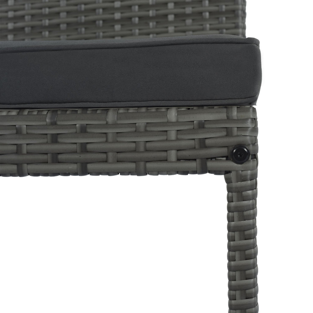 5-pieces Outdoor Patio Wicker Bar Set, Bar Height Chairs With Non-Slip Feet And Fixed Rope, Removable Cushion, Acacia Wood Table Top