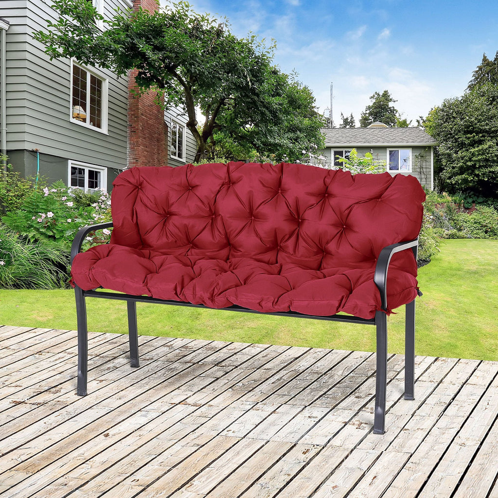 Outsunny Outdoor Bench Cushion Tufted 3-Seater for Swing Chair Patio Sofa Wine Red