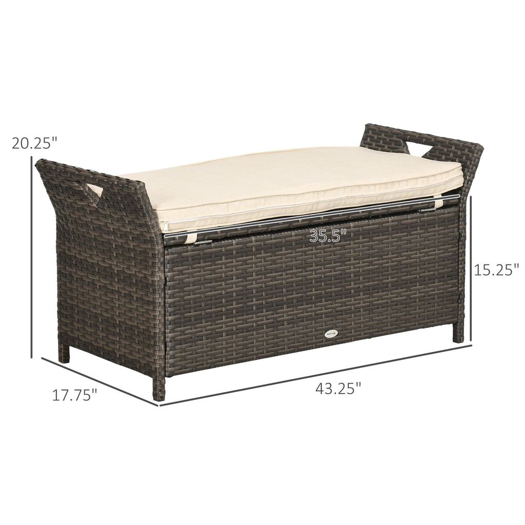 Outsunny Wicker Storage Bench Cream White Outdoor Patio PE Rattan Large Capacity