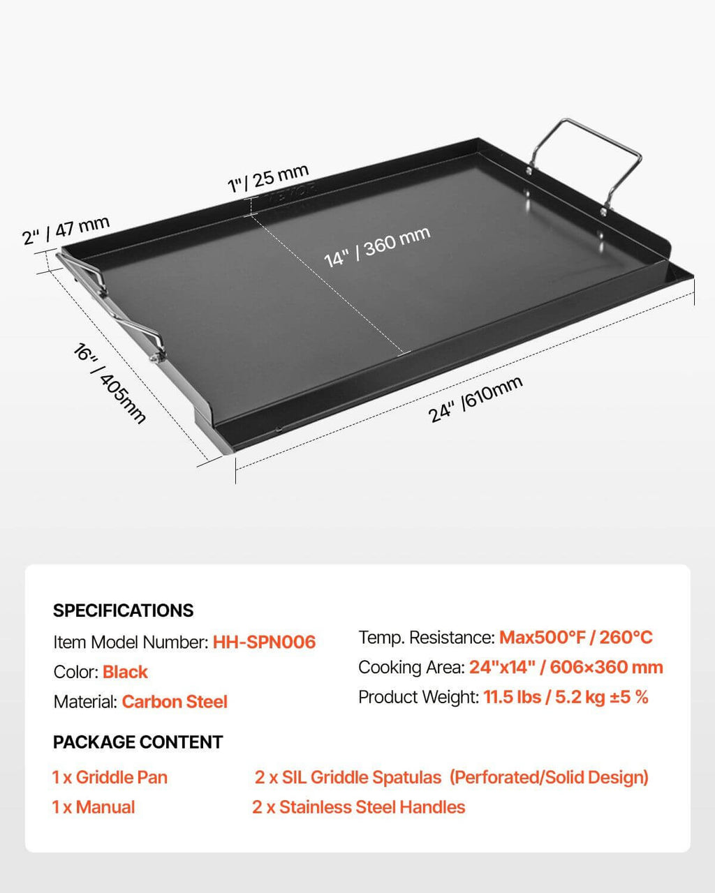 24x16 in Flat Top Griddle Carbon Steel Universal BBQ Grill Pan Cookware