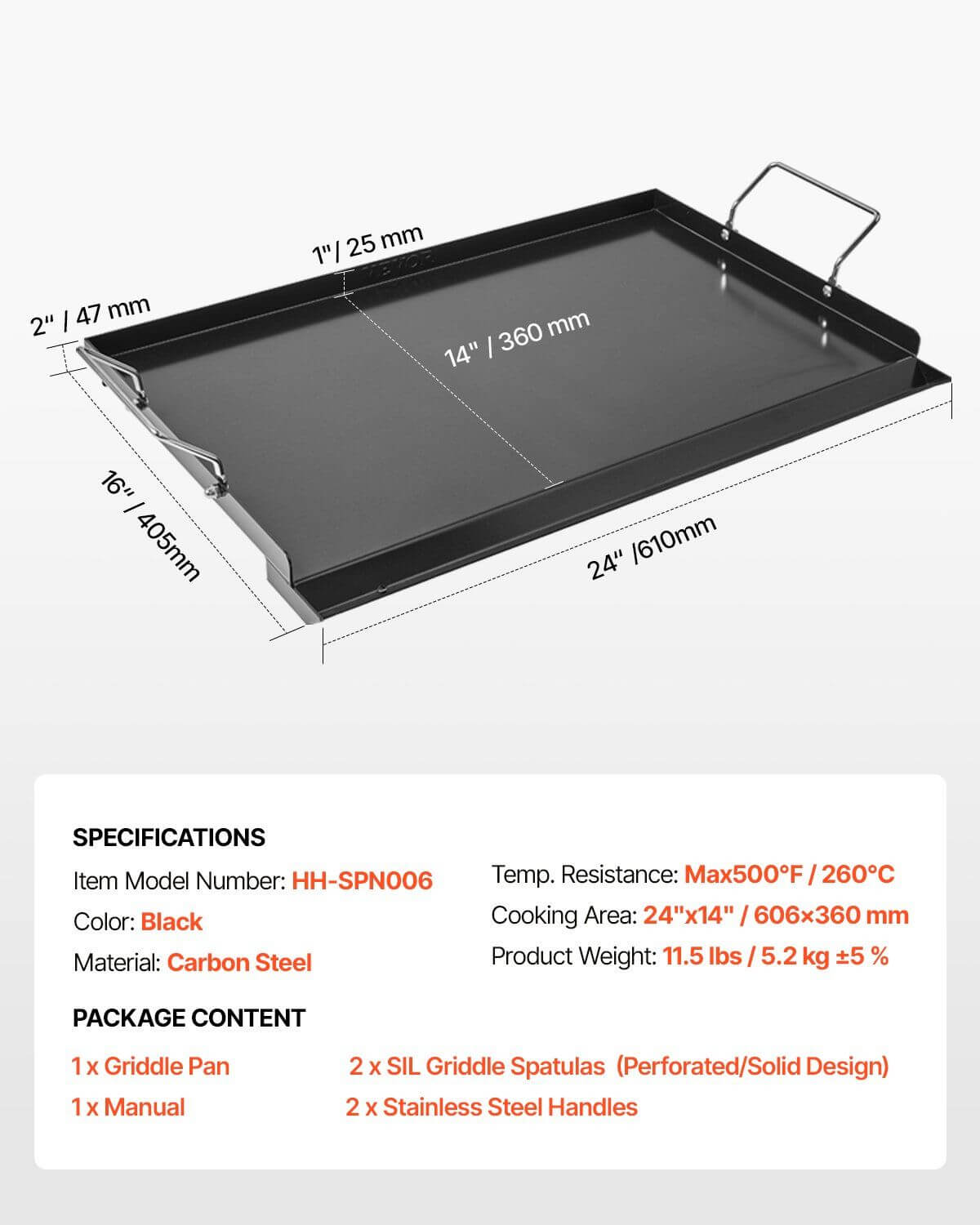 24x16 in Flat Top Griddle Carbon Steel Universal BBQ Grill Pan Cookware