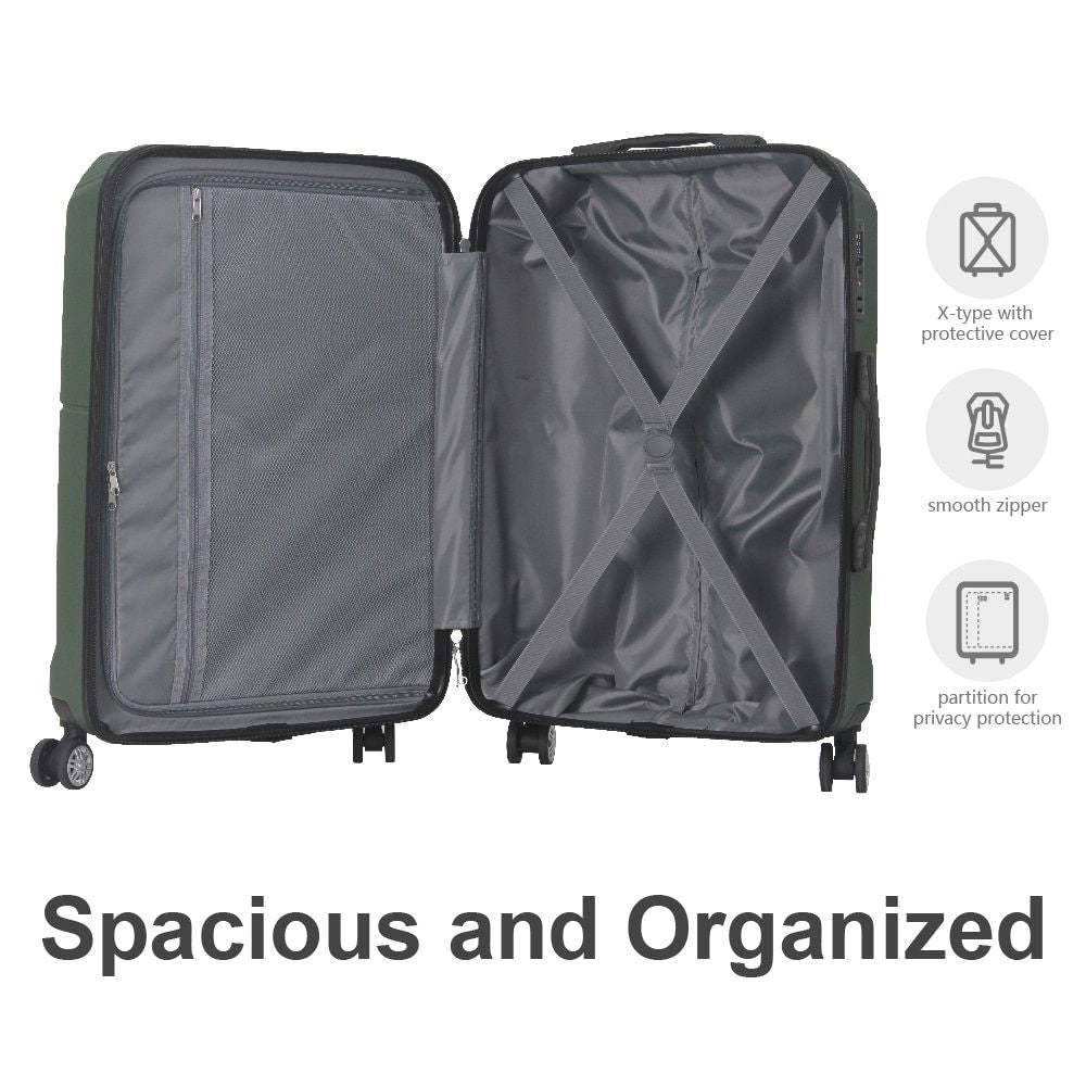 Green 3-Piece Premium ABS Luggage Set-20", 24", and 28" Suitcases with Multi-Position Handle, Silent Spinner Wheels, and TSA-Approved Lock-Durable, Stylish, and Spacious Travel Gear