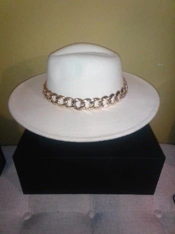 WIDE BRIM WOOL ELEGANT RANGER HAT WITH GOLD CHAIN