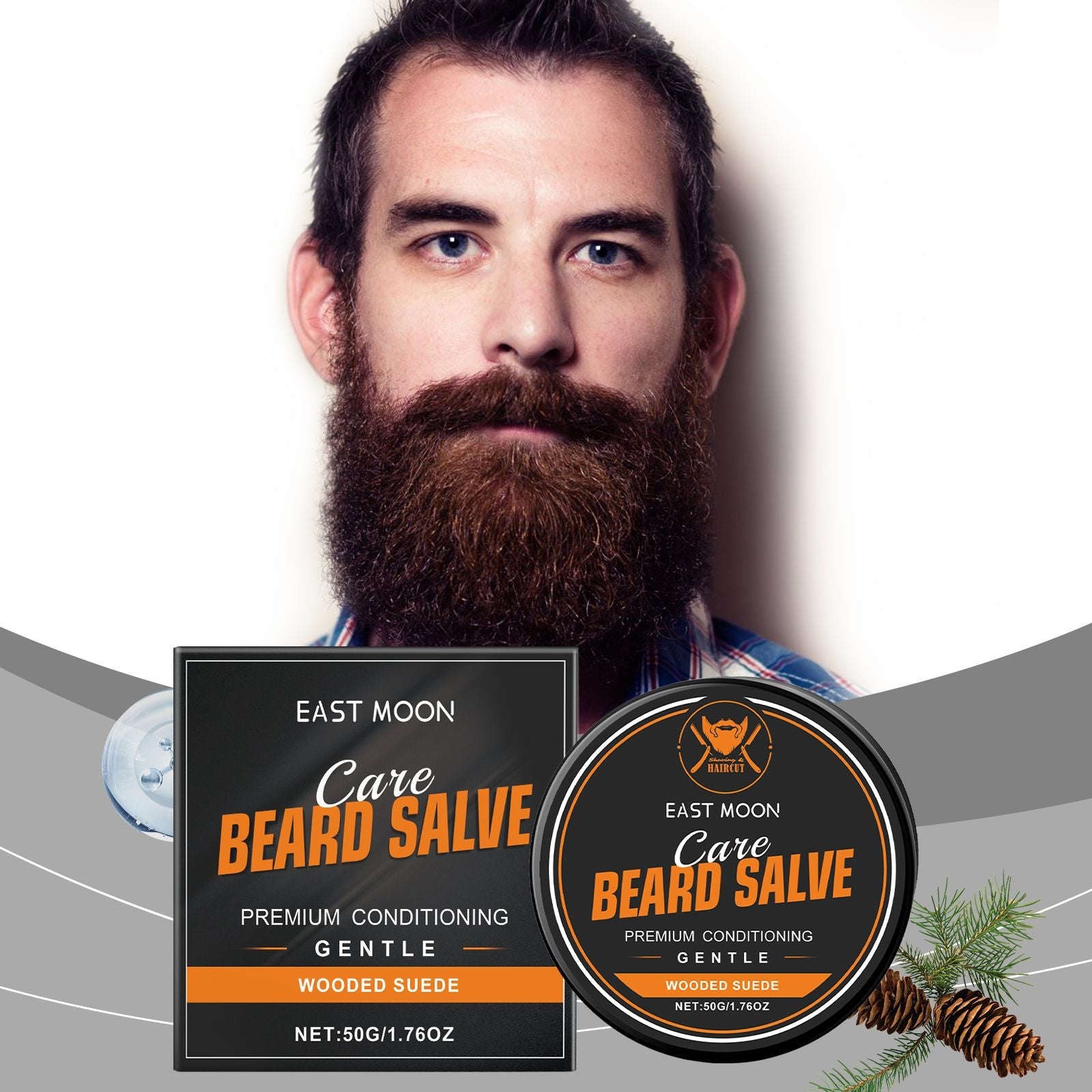 East Moon Men's Wood Beard Care Cream Soft, Set, Nourish, Moisturize, Gentle, Smooth And Glossy Beard