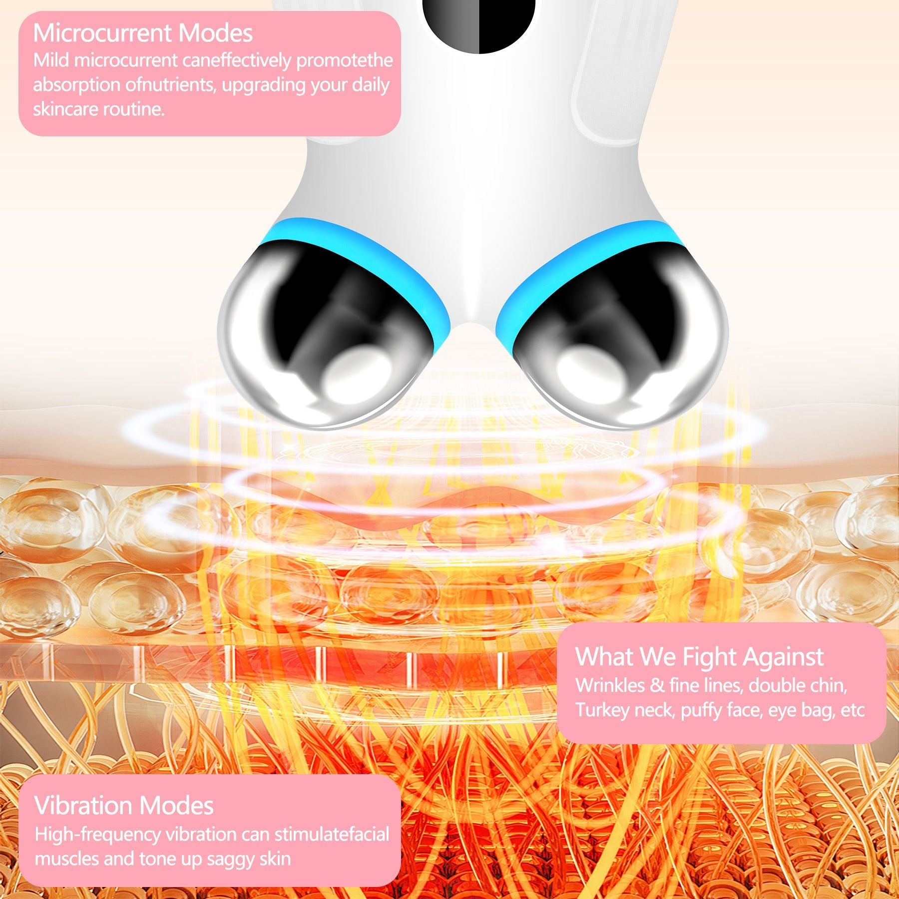 Anti Aging and Wrinkles Microcurrent Facial Device, Boost Skin Care Products Absorption - White